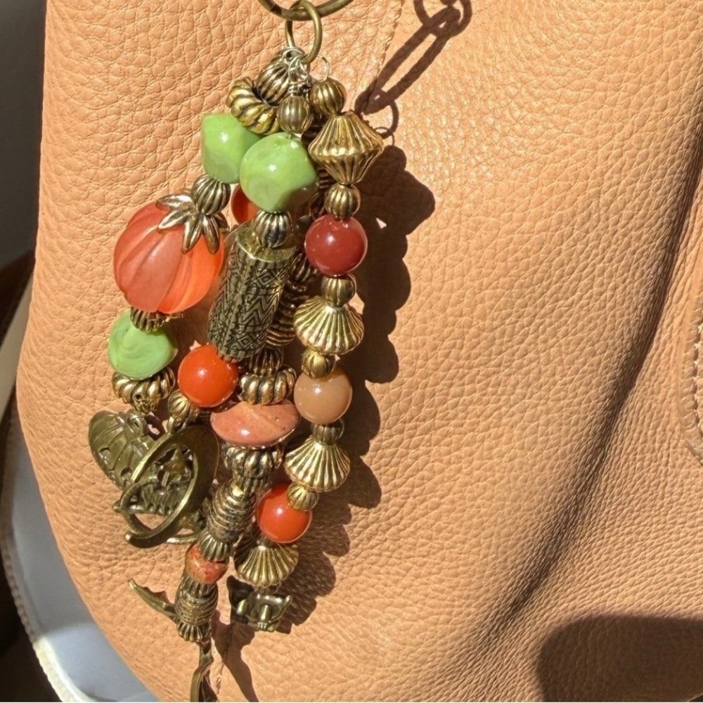 Handmade Halloween Bag Charm Beaded Keychain Pumpkin Bat Moon